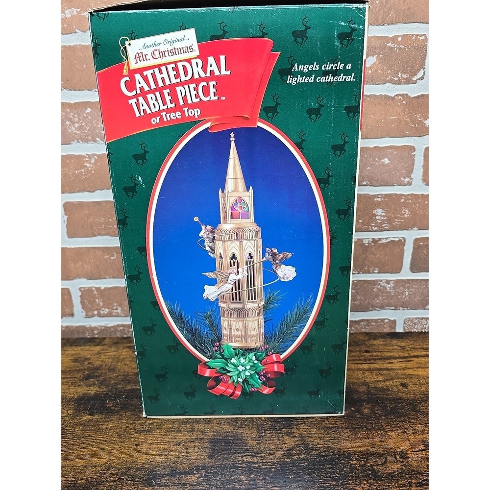Mr. Christmas 14" Cathedral Table Piece Tree Topper Angels Light & Motion Vtg